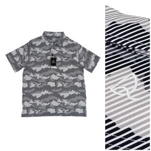 Deolax Golf Polo NWT Mens XL Gray Black Camo Athletic Stretch Performance